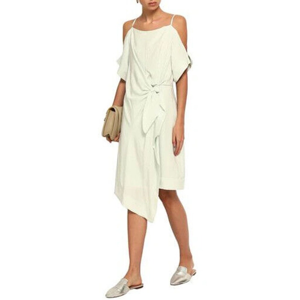 GREY JASON WU Short Dress In Light Green Size 4 $490 Deep Neckline Twill Draped